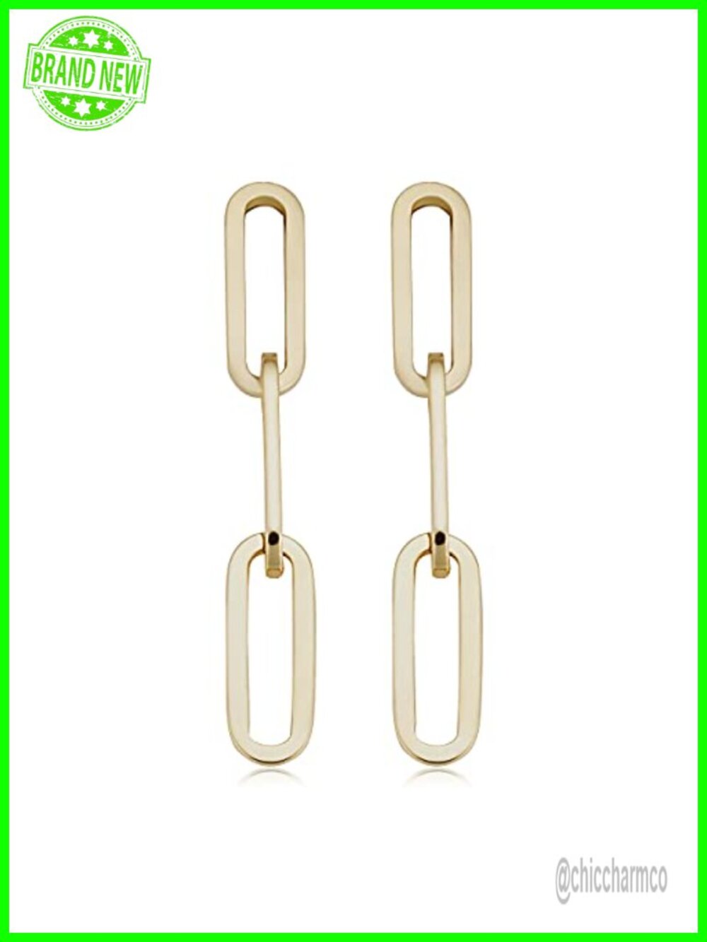 14k Yellow Gold Paperclip Link Drop Dangle Earrings Butterfly Back
